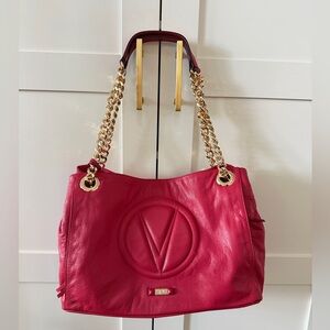 Valentino Red Leather Tote Bag with Tassels and Gold Hardware
